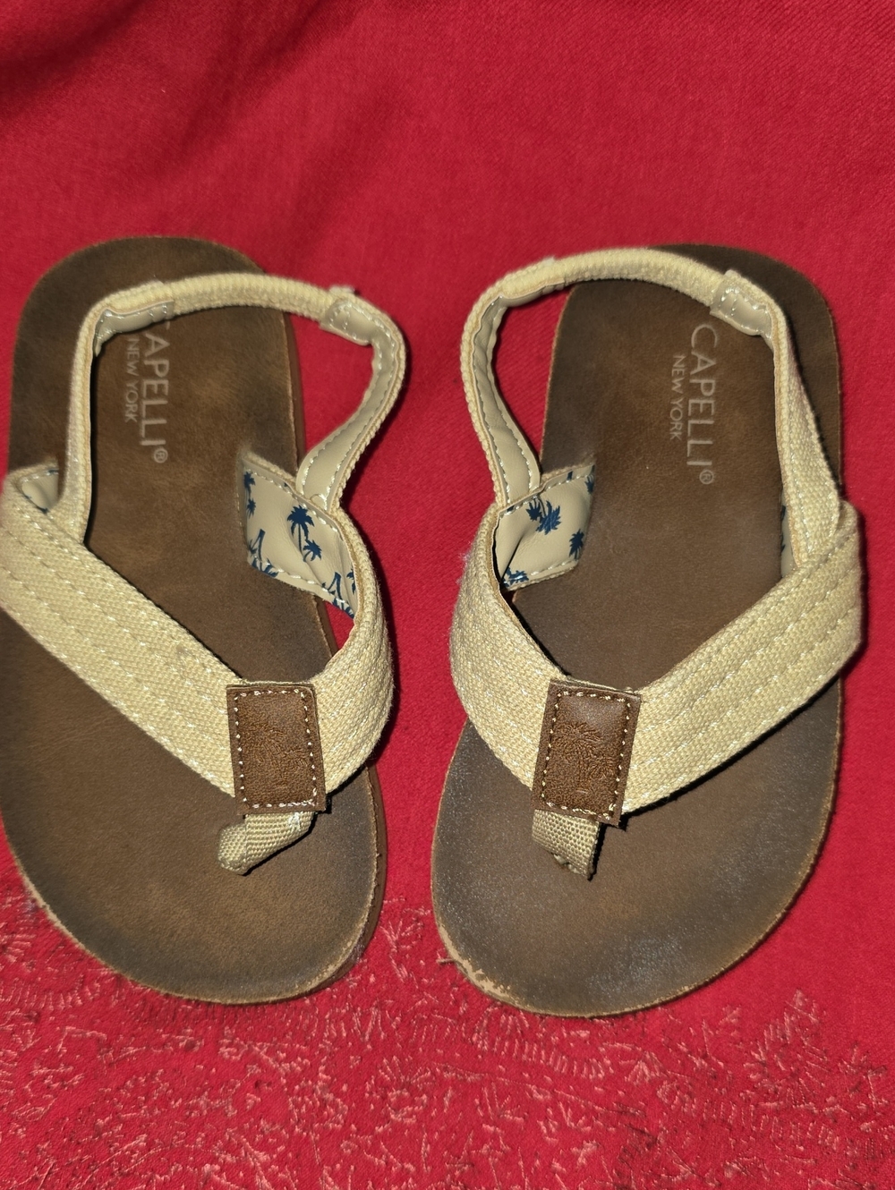 Capelli of New York Kids Beige and Brown Back-Strap Toe-Post Sandals